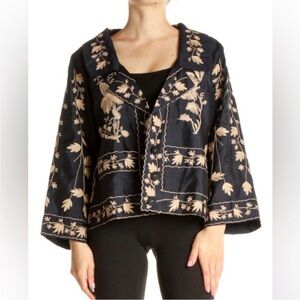 Isda & Co. Embroidered 100% Silk Short Blazer Jacket Navy Blue size medium